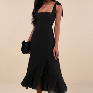 Lulus Summer Invite Black Tie-strap Tiered Midi Dress - Size S